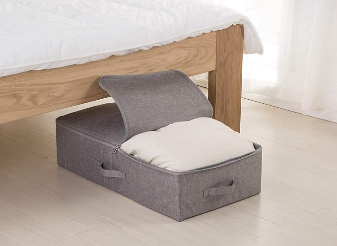 2pcs Rigid Underbed Zip Lid Storage Boxes, Clothes, Blankets Organizer Bins - Image 4