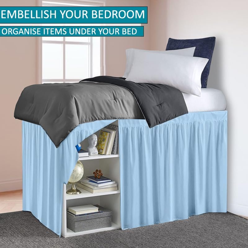 Dorm Bed Skirt, Twin XL, 36" Drop, Light Blue - Image 3