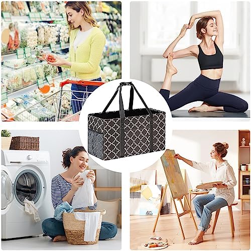GhvyenntteS Extra Large Utility Tote Bag 2 Pack - Stand Up Utility Tote with Metal Wire Frame & Hard Bottom Board, Reusable Grocery Bags With Handles for Storage, Picnics, Beach, Laundry, Car, Camping - Image 2