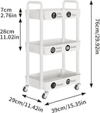 Laiensia 3-Tier Rolling Cart with Wheels,Multifunction Utility Storage Carts, Kitchen Storage Organizer,Mobile Shelving Unit for Bathroom,Laundry,with Classified Stickers,White - Image 2