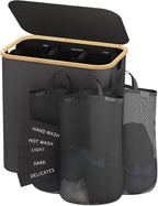 145L Laundry Hamper with Lid, 3 Section Laundry Basket with 3 Removable Bag by Bathola