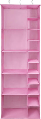 Libeder Shoe Organizer for Closet, 15 Shelf Hanging Closet Storage Shelves - 10 Shoe Rack Organizer and 5 Compartment for Clothes with 6 Side Mesh Pockets for Scarves Socks,Gloves, Pink - Image 3