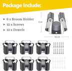 Verdenu 6 Pack Broom Holder Wall Mount, Mop and Broom Holder Wall Mount, Stainless Steel Command Broom Holder with Screws, Garden Tool Storage Organizer for Kitchen, Home, Bathroom, Garage, Grey - Image 2