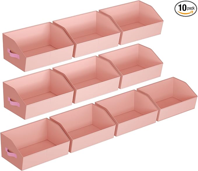 Homsorout Closet Baskets for Shelves Trapezoid - Decorative Storage Baskets with Handle, Closet Bins for Organization, Shelf Storage Bins for Clothes, Books, Home, Office, 10 Pack, Pink by Homsorout