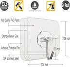 24 Pack Adhesive Wall Hooks 33LB Heavy Duty No Drill Clear Sticky Hooks - Image 2