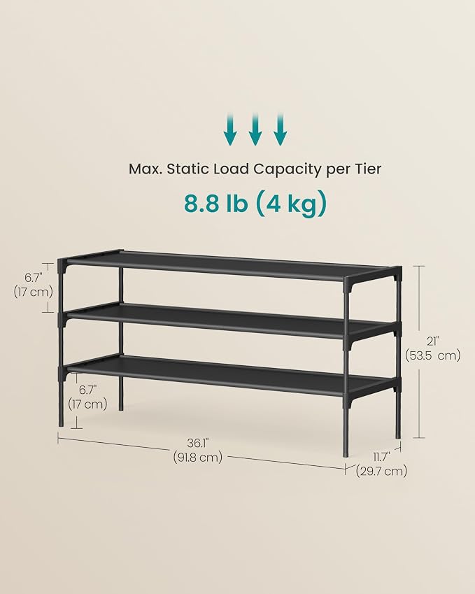 SONGMICS 3-Tier Shoe Rack, Space-Saving, Shoe Storage Organizer - Image 3