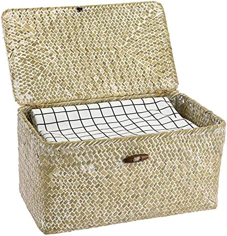 Hipiwe Set of 3 Wicker Storage Basket Bin with Lid Large Woven Seagrass Box - Image 3