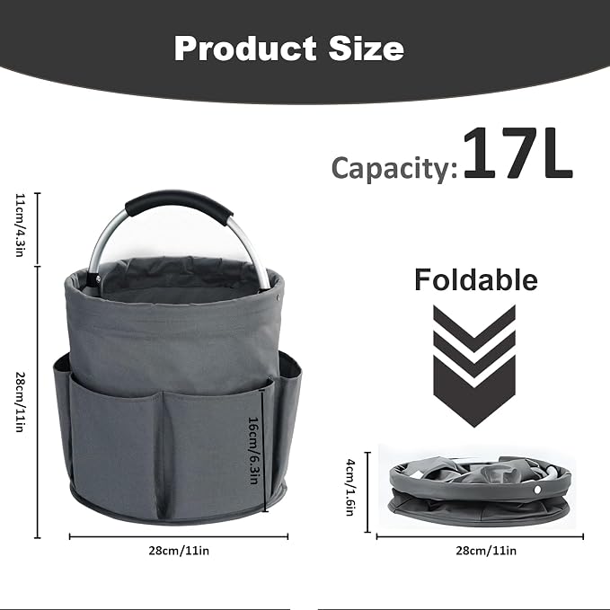 17L Cleaning Caddy with Handle, Cleaning Supplies Organizer, Foldable Storage Basket, Cleaning Supply Caddy, Portable Multi Cleaning Bucket Bag for Home, Garden (Grey) - Image 4