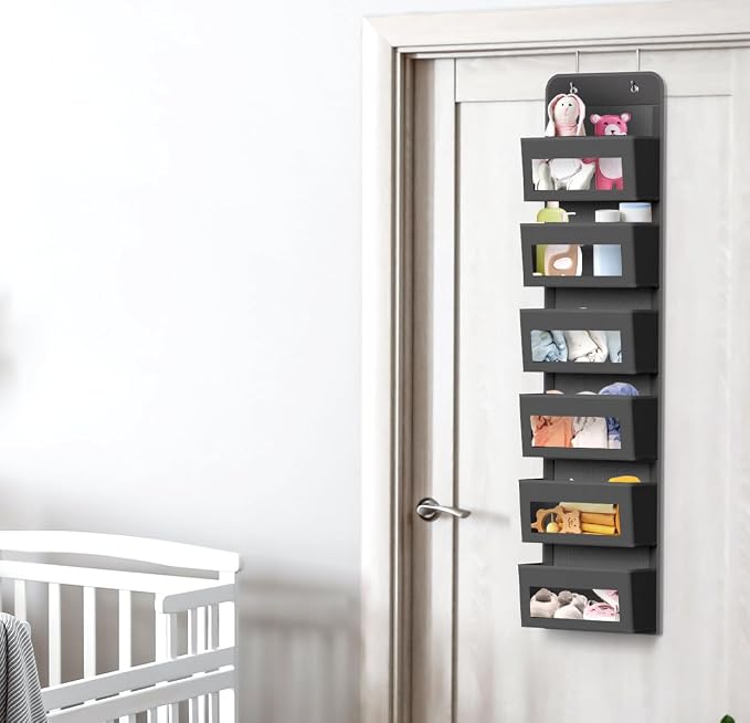 Simple Houseware 6 Clear Pocket Over Door Hanging Organizer, Dark Gray - Image 6