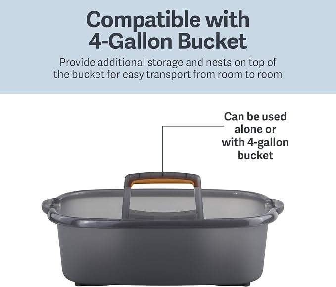 Casabella Plastic Bucket, Gray and Orange, 1.85 Gallon | Storage Caddy | With Handle | Pack of 6 - Image 4