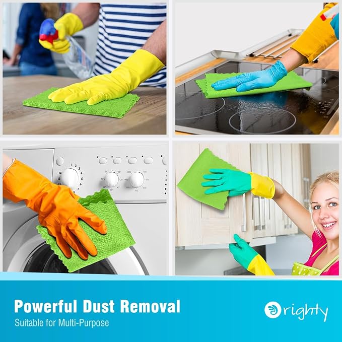 Orighty Microfiber Cleaning Cloth - 24 Pack, Green Cleaning Rags 12x11 inch - Image 4