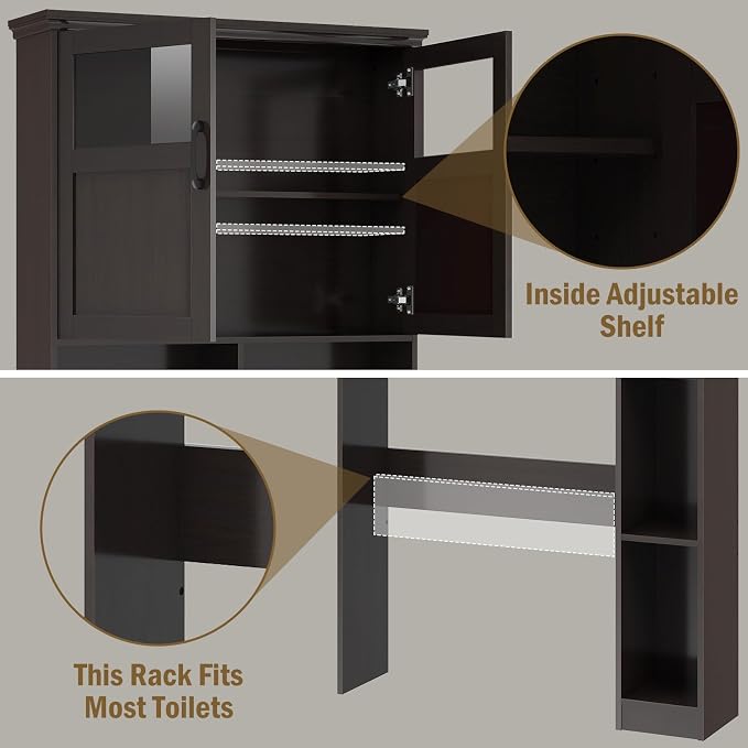 Vabches Over The Toilet Storage Cabinet with Doors & Paper Holder, Espresso - Image 7
