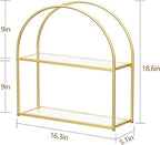 Crofy 2-Tier Arched Wall Shelf with Gold Frame & Transparent Shelves - Image 3