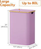 Lifewit 80L Large Laundry Basket with Lid, Removable Bags, Purple - Image 4