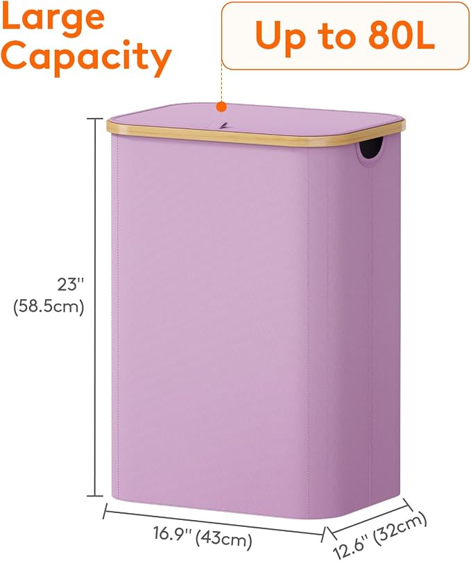 Lifewit 80L Large Laundry Basket with Lid, Removable Bags, Purple - Image 4