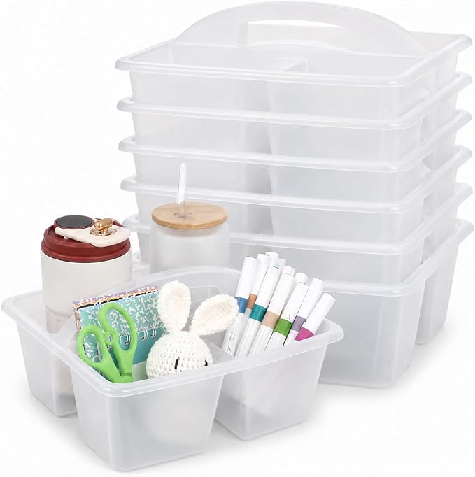 6 Pack Plastic Classroom Organizer Caddy with Handle, Clear by Yakydesign