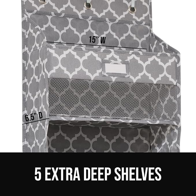 GORILLA GRIP Over The Door Organizer Storage, 5 Deep Hanging Shelves, Holds 50lbs, Closet Organizers Shelf for Bedroom, Shoes, Bathroom, Nursery, Dorm Essentials, 58x15 Inches, Quatrefoil - Image 4