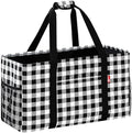 Extra Large Utility Tote Bag, Foldable Reusable Grocery Bags with Metal Wire Frame & Reinforced Bottom Board, Stand up Large Utility Tote for Groceries, Beach Bag, Laundry, Car (Cube Plaid) by RVSNQ