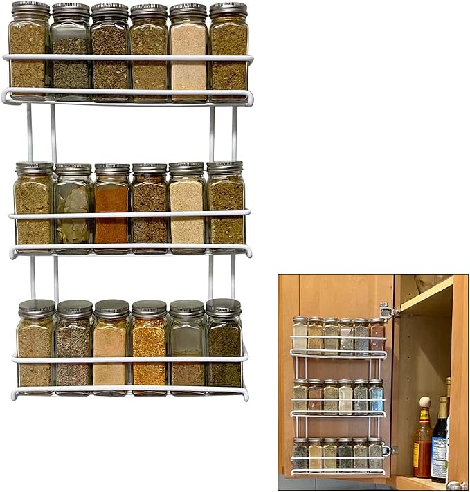 Evelots 3-Tier Spice Rack Organizer Door/Wall Mount, Holds Up to 18 Bottles by Evelots