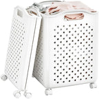 57L Foldable Collapsible Laundry Basket, with Wheels+Handles(Pearl White) by MakeLifeBetter