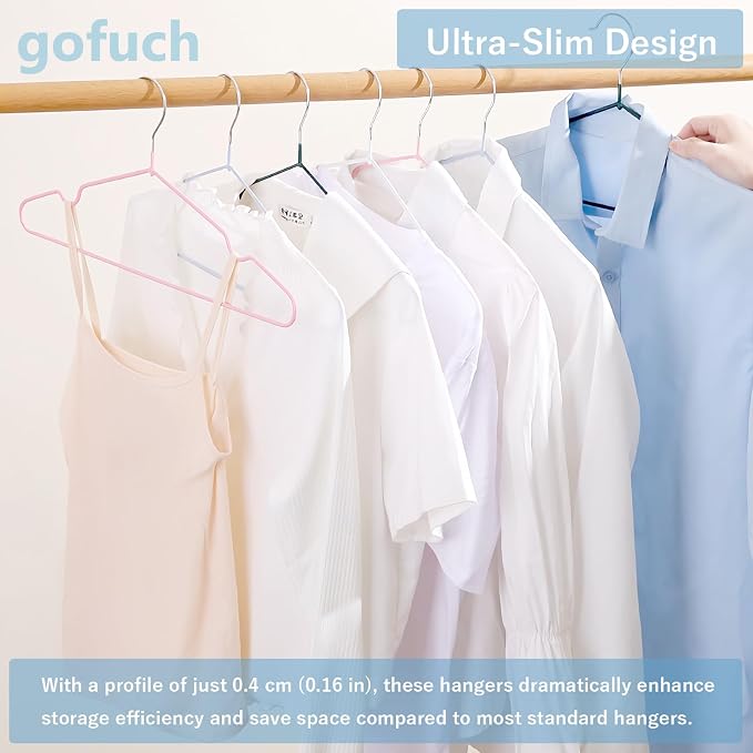 Ultra-Thin Metal Hangers, 50 Pack Non-Slip PVC Coated Space Saving Clothes Hangers for Closet, 16 inch Wide for Suits, Dresses, Jackets（Blue） - Image 6