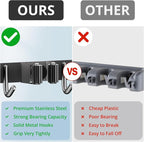 ZONGOOL Wall Mount Broom Holder 3 Racks 4 Hooks Metal Tool Organizer Black - Image 4