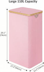 IEGrow Laundry Hamper with Lid,110L Laundry Basket with Mesh Bags,Pink - Image 2