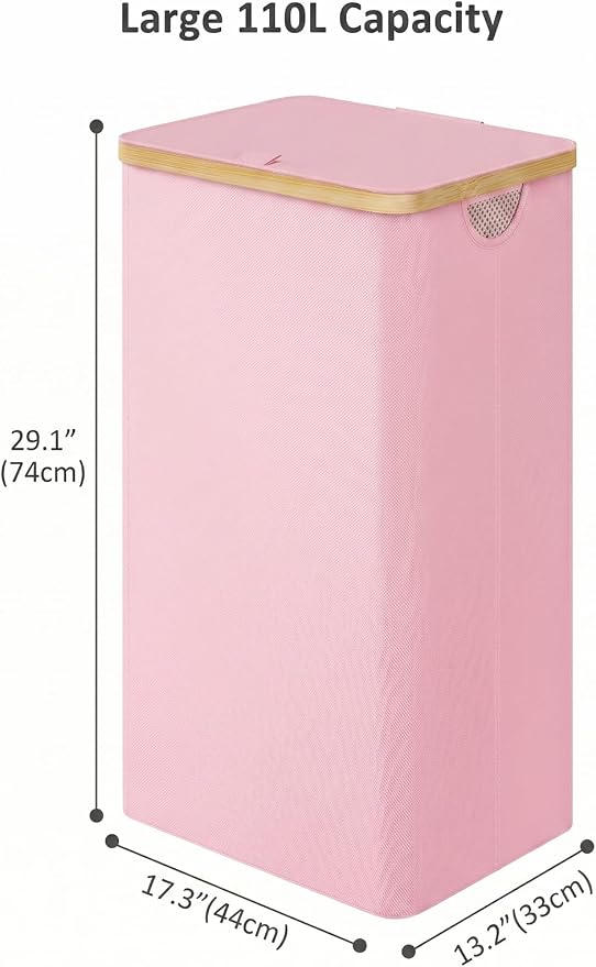 IEGrow Laundry Hamper with Lid,110L Laundry Basket with Mesh Bags,Pink - Image 2
