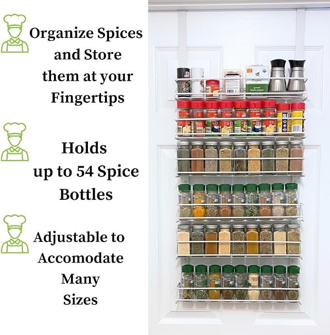 Evelots Over the Door Spice Rack Organizer, 6-Tier, Holds 54 Spices, White - Image 3