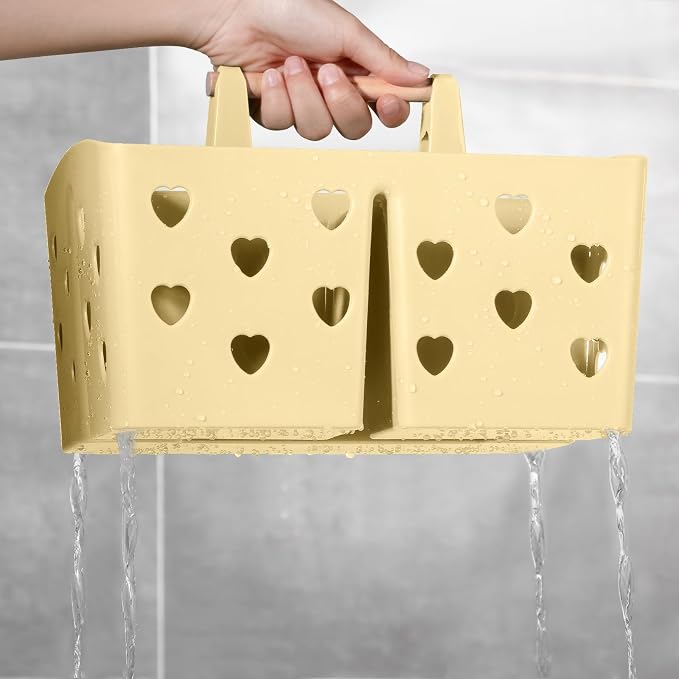 Portable Shower Caddy Plastic Shower Basket Organizer with Handle, Yellow - Image 2