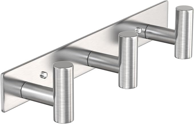 VAEHOLD Silvery Hat and Coat Wall Mount Rack - 3 Hooks for Robes, Bags, Keys, and Towels - Bathroom Towel Hanger Organizer (1 Pack) by VAEHOLD