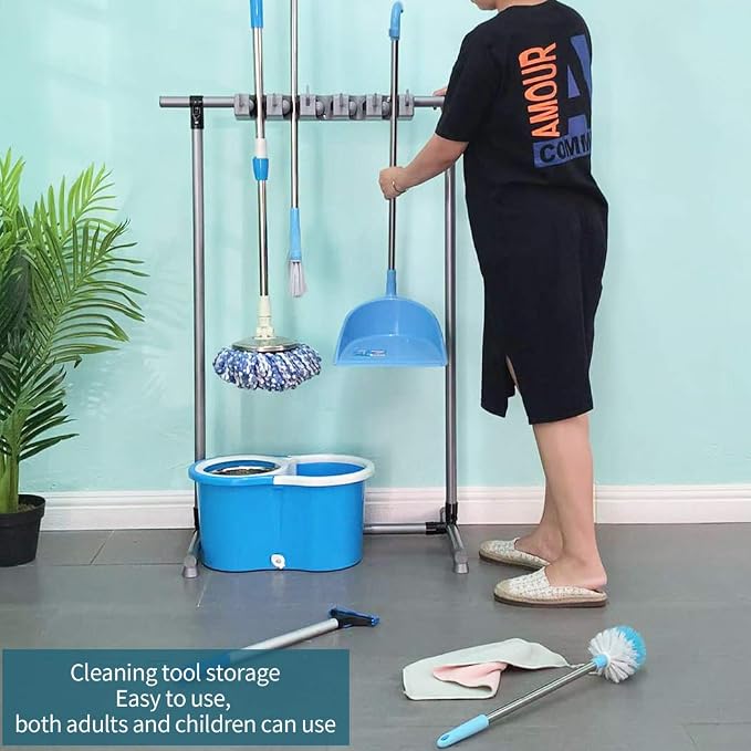 Broom Mop Holder Floor-Mounted mop Rack Cleaning Tool storage for laundry room closet organizer (6racks) - Image 4