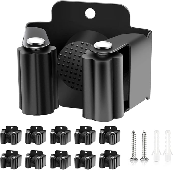 Verdenu 10 Pack Broom Holder Wall Mount, Mop Holder Wall Mounted, Stainless Steel Command Broom Holder with Screws, Garden Tool Rack Wall Mount for Kitchen, Home, Bathroom, Garage Storage, Black by Verdenu