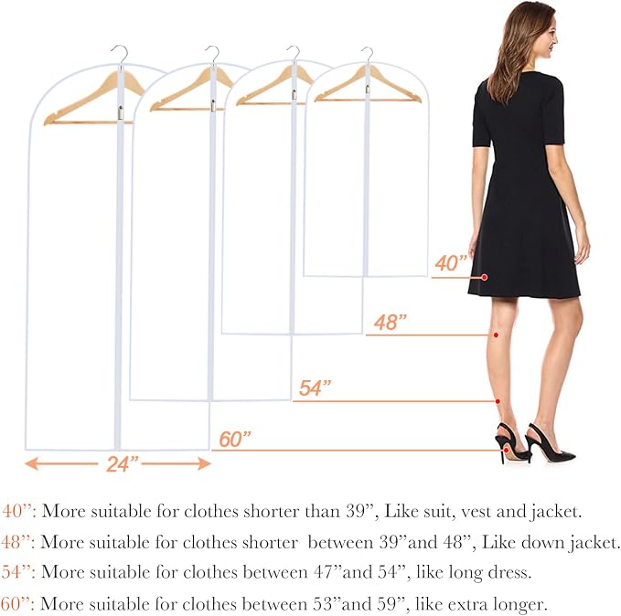 Clear Garment Bags (24'' x 48'' Set of 6) Clothes Covers for Closet Storage Closet Cover for Open Closet Hanging Clothes Travel Bag Clothes Bags with Zipper Gown Garment Bag for Long Dresses - Image 2