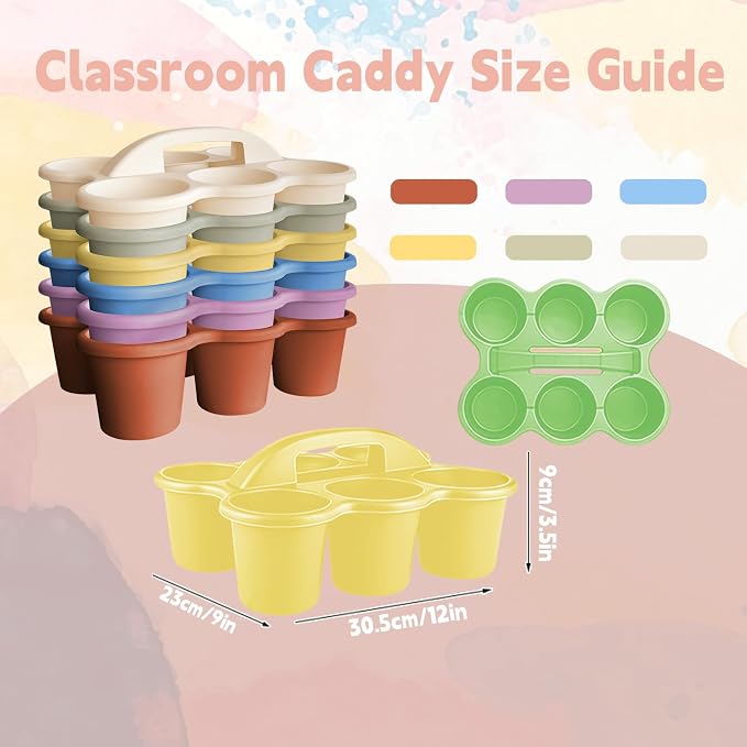 6 Pack Classroom Caddy Organizer with Handle Macaron Plastic Table Caddy 6 Compartments Storage Cup Holder for School Supplies Art Crafts Crayons Pencil Stackable Desk Caddy for Office Home - Image 2