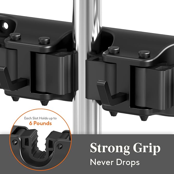 Lifewit Mop and Broom Holder Organizer Wall Hanging Mount, Black, 1 Pack - Image 2