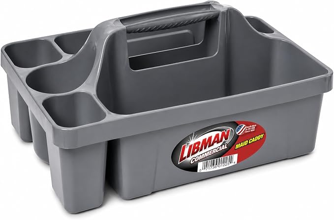 Libman Maid Caddy Cleaning Organizer, Heavy-Duty Janitorial Carry Caddy with Bottle Holders, Toilet Brush Holder & Tool Compartments, Commercial Cleaning Supply Tote by Tribello