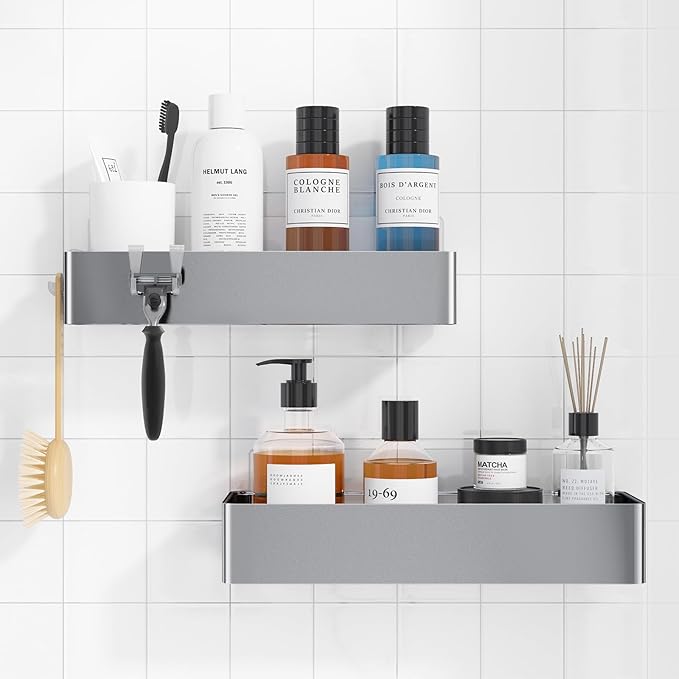 Kitsure Shower Caddy Adhesive, Stylish Shower Organizer, Large, Silver Grey by Kitsure