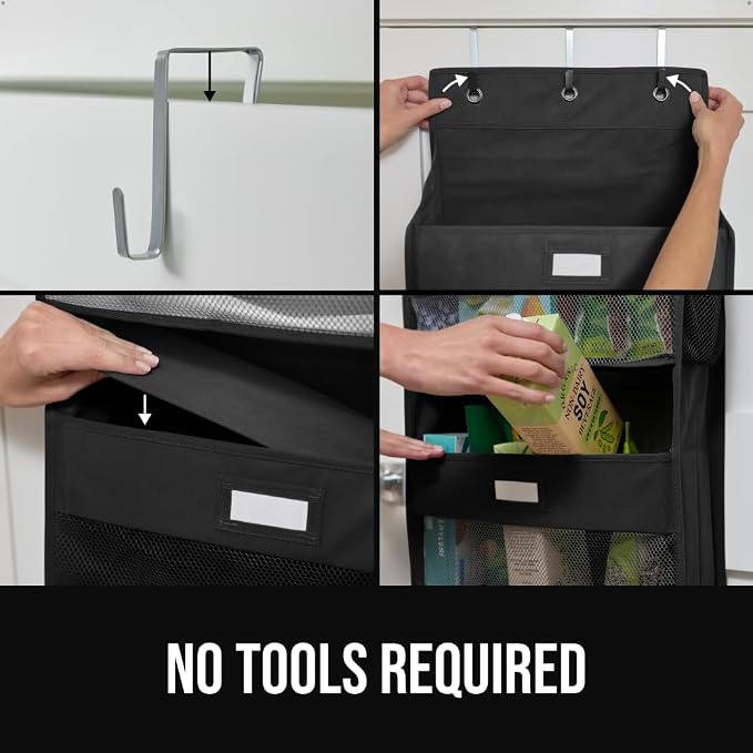 GORILLA GRIP Over The Door Organizer Storage, 5 Deep Hanging Shelves, Holds 50lbs, Closet Organizers Shelf for Bedroom, Shoes, Bathroom, Nursery, Dorm Essentials, 3 Metal Hooks, 58x15 Inches, Black - Image 7
