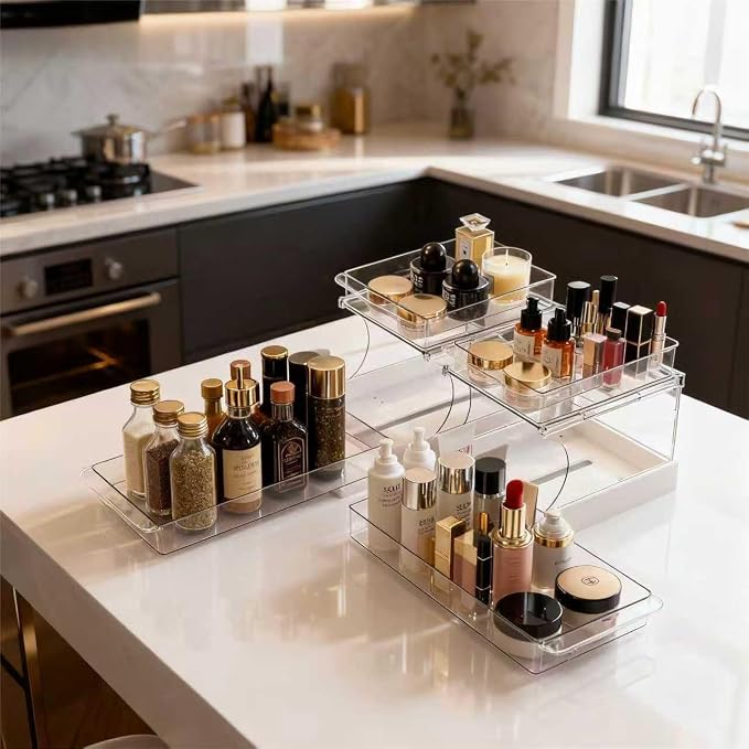 Jsyrjing 2 Pack Pull Out Spice Rack, 2 Tier Clear Cabinet Organizer by HomeLivingKitchenOrganiza
