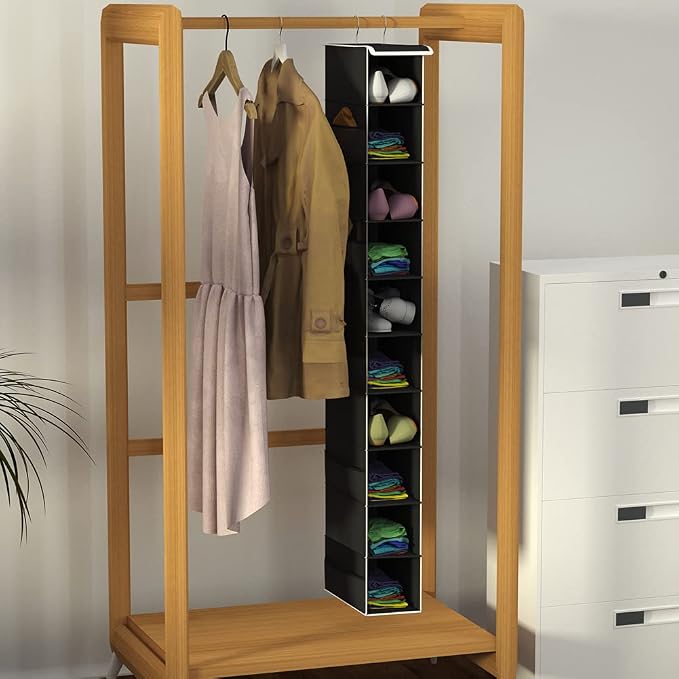 Libeder 10-Shelf Hanging Shoe Organizers with Side Pockets, Black - Image 4