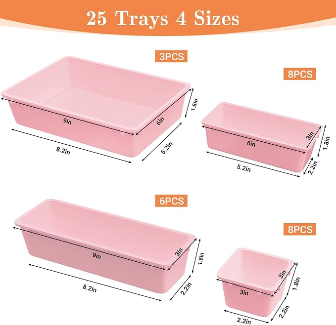 SpaceHacks 25 PCS Plastic Drawer Organizer, 4-Size Versatile Organizer Trays & storage Bins - Image 2