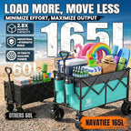 Navatiee 330Lbs Collapsible Folding Wagon, Beach Wagon Cart Heavy Duty Foldable with Big Wheels, Utility Grocery Wagon with 165L Large Capacity for Camping Garden Sports, Light Blue - Image 2