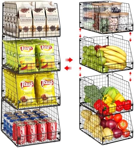 Jakyitvi 4 Pack XXL Stackable Wire Storage Basket, Extra Large Capacity Pantry Organizer and Storage, Muti-Purpose for Fruit Vegetable Basket & Toy Bin & Snack Organizer by Unknown