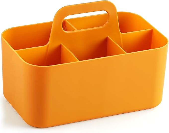 Multiuse Caddy Organizer with Handle, Portable Divided Plastic Tote Bin - Art Craft, Stationary Pen Marker Crayon, Makeup Hair Supplies Storage - Bathroom, Classroom, Dorm, Office, Desk Holder -Orange - Image 9