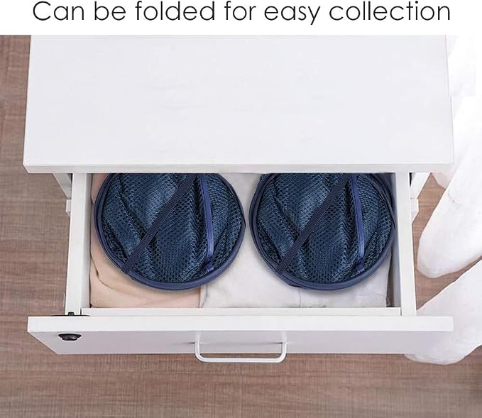 Larpur Popup Mesh Laundry Basket, Collapsible and Portable Clothes Washing Laundry Hamper with Reinforced Carry Handle (Blue*2) - Image 6