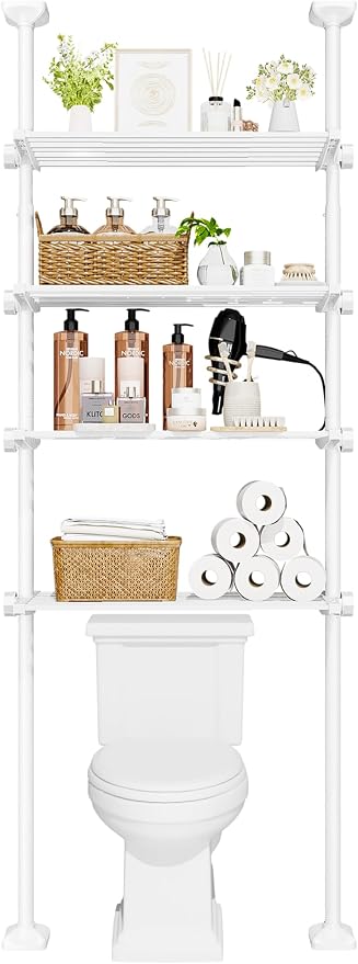 Over The Toilet Storage Shelf No Drill 4-Tier Adjustable Bathroom Organizer - Image 9