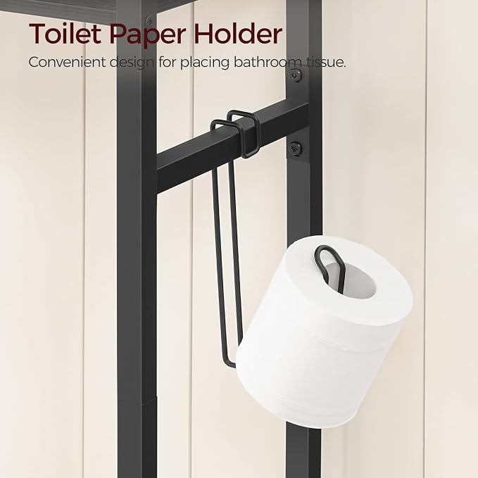 MAHANCRIS Over The Toilet Storage Rack, 3 Tier Bathroom Organizer Over Toilet, Freestanding Space Saver Toilet Stand with 2 Hooks, Bathroom Storage Shelf, Easy to Assemble, Black TSBK6001 - Image 7