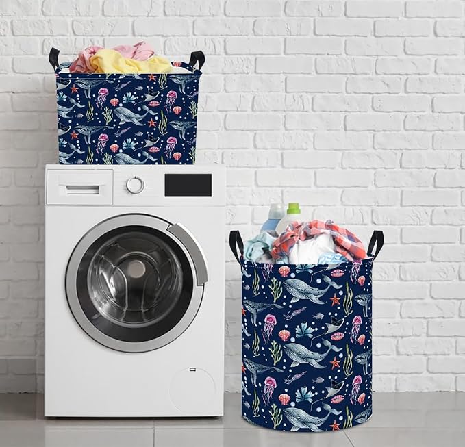 NTAOHAMPER Laundry Hamper, Laundry Basket, Nursery Hamper, Waterproof Storage Bin, Clothes Organizer Basket, Room Decor(Watercolor Ocean) - Image 6