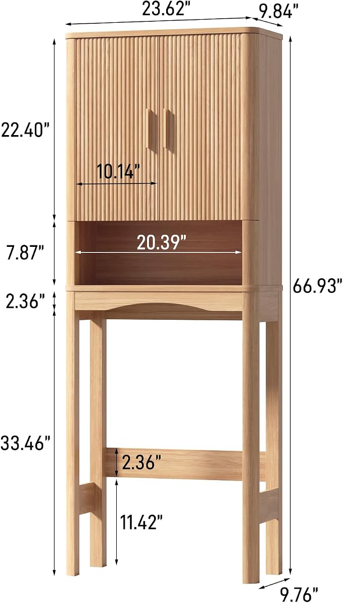 Vabches Farmhouse Over the Toilet Storage Cabinet with 2 Fluted Doors, Oak - Image 2